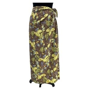 Vintage Hawaiian Wrap Maxi Skirt Linen Resortwear Womens Size M Tropical Floral
